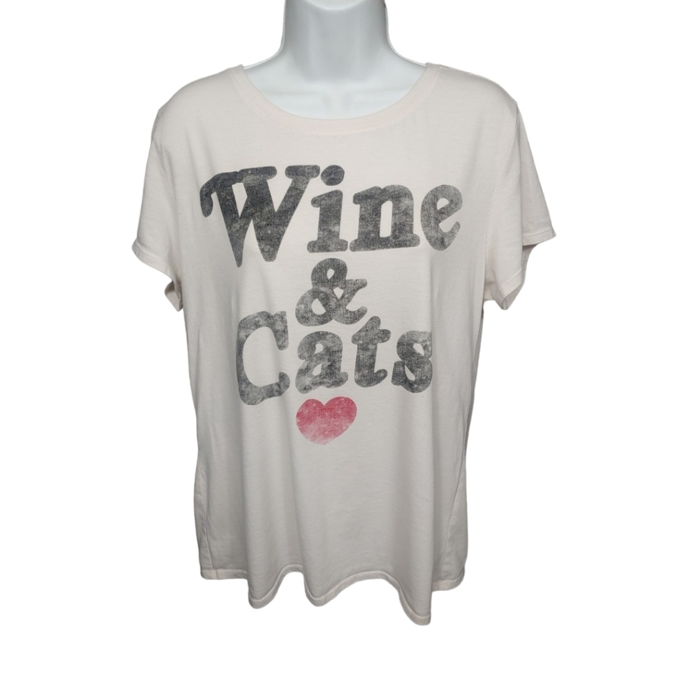 Cats & Wine Love Heart Regular Fit Womans Large T-shirt Top Tee White